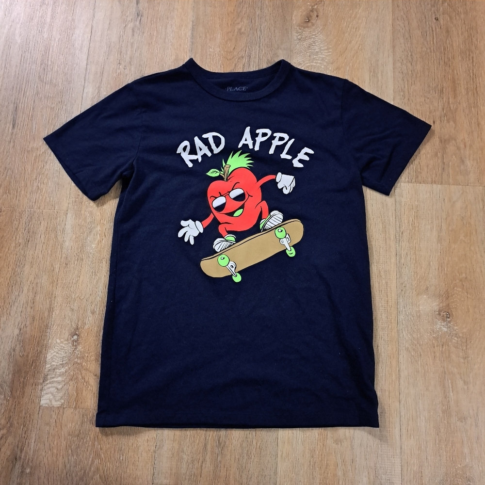 The Children's Place Navy Blue "Rad Apple" Graphic T-Shirt Size Large 10-12